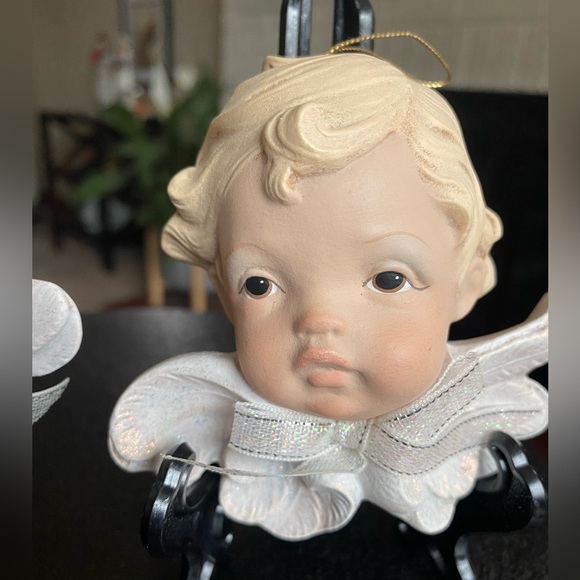 Hand Painted Fontanini-Inspired Cherub Head Ornament Pair - Picture 3 of 7